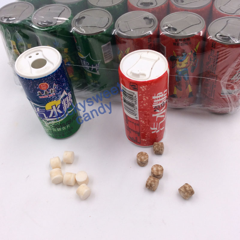 Soda flavour candy in plastic cans