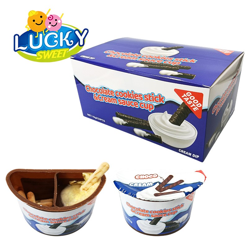 Black chocolate biscuits stick with milk jam chocolate cup