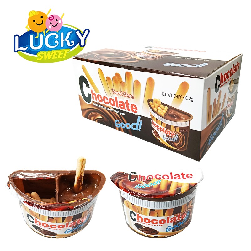 Chocolate cup chocolate jam with biscuits