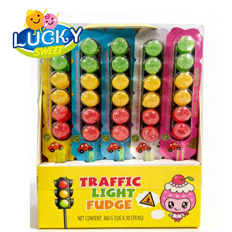 Traffic light red green yellow gummy can