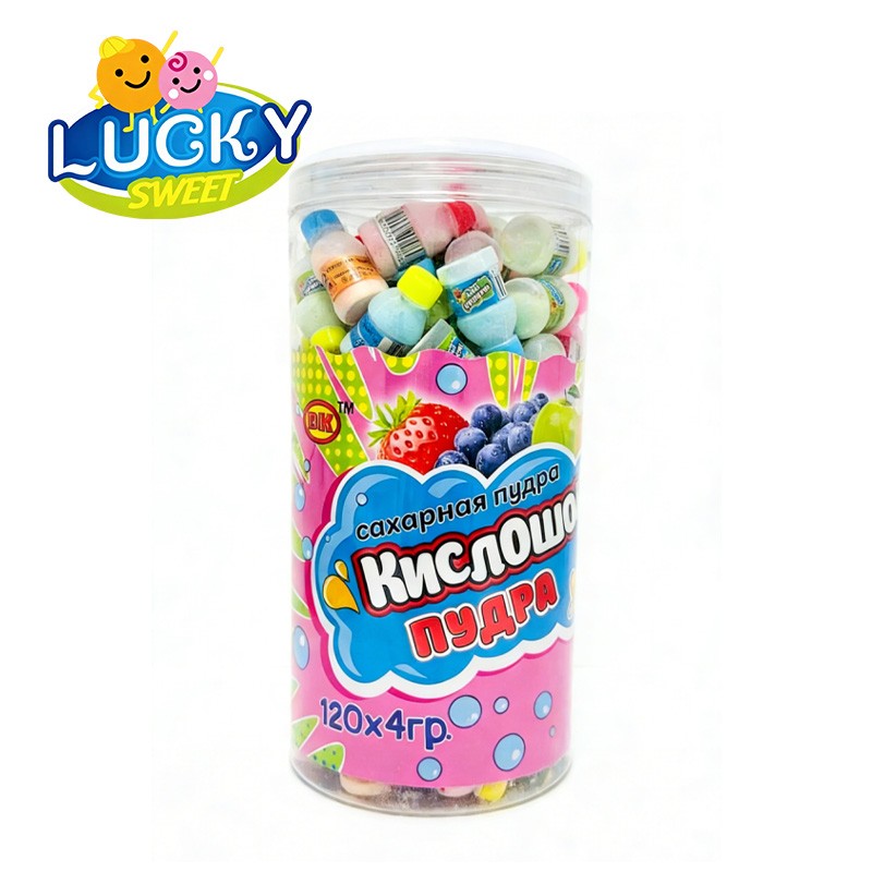 Small beverage bottle powdered candy