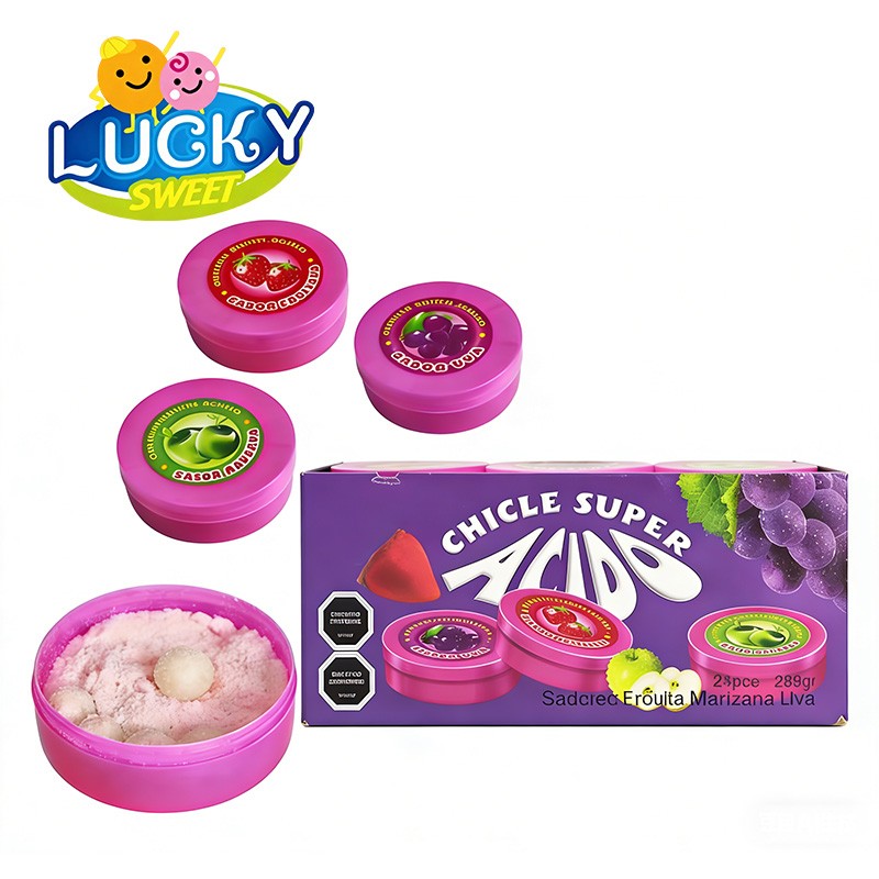 Fruit-flavored powdered bubble gum