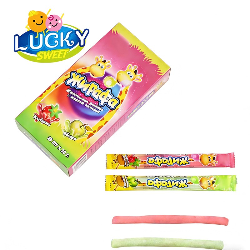 Fruit-flavored long bubble gum