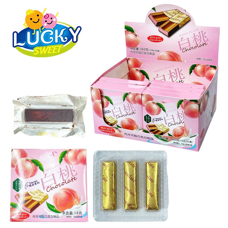 White peach chocolate bar, box pack