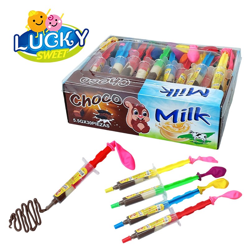 Injection syringe chocolate sauce with balloon toy