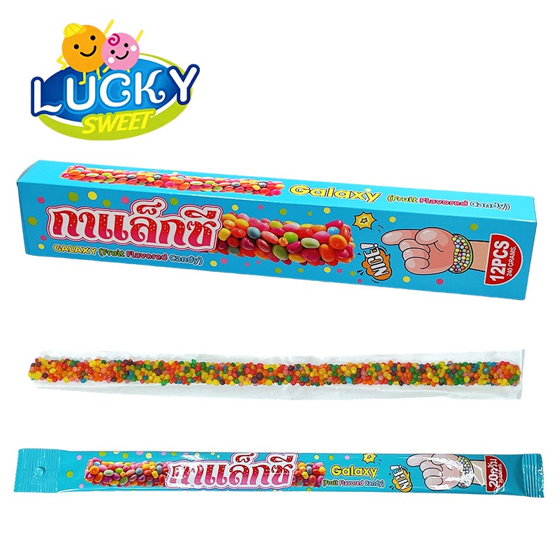 Long rainbow candy with mini colorful sugar gummy candy
