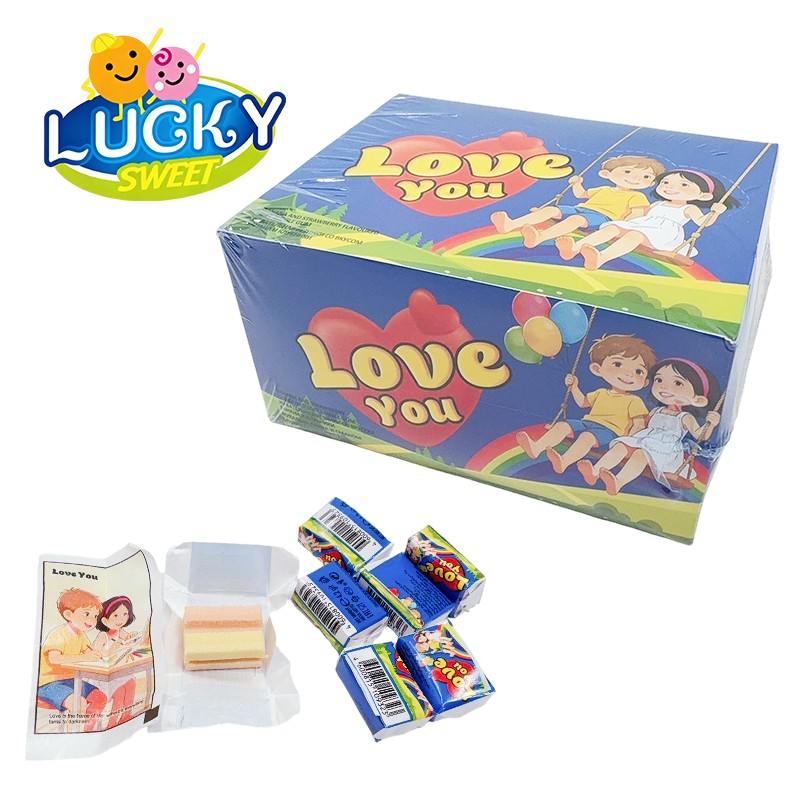 Love-themed bubble gum and temporary tattoos